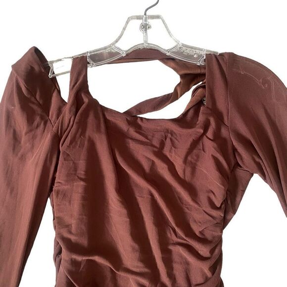 Bodycon Cutout Long Sleeve Mesh Mini Dress Chocolate Brown Size Large NEW - Picture 4 of 10